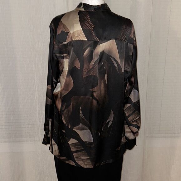 ALL SAINTS US10 Toni Iris Silk Blend Button Front Neck Tie Long Sleeve Shirt - Picture 15 of 17